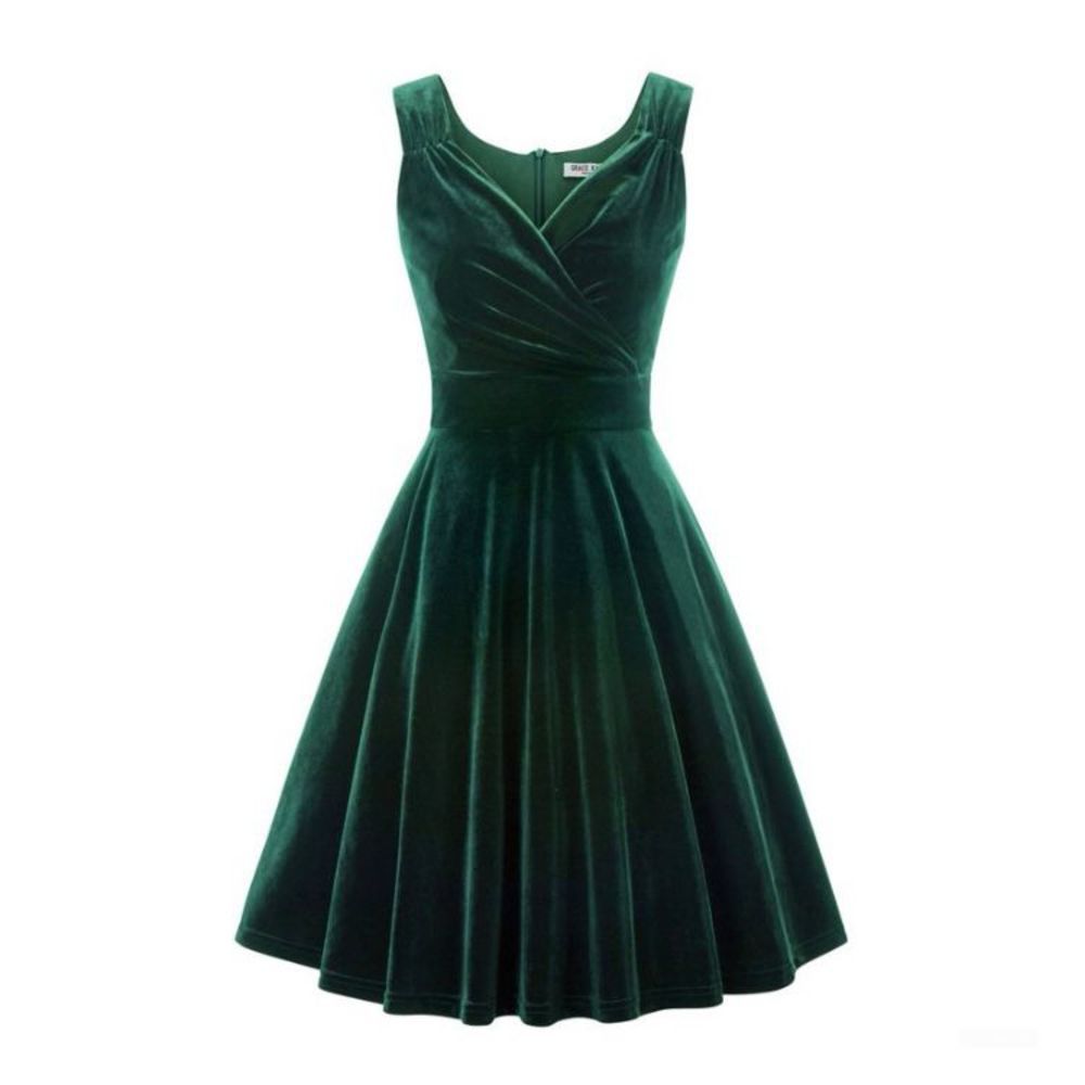 Grace Karin, Velvet Dress Sleeveless Surplice V-Neck Flared A-Line, Women's M